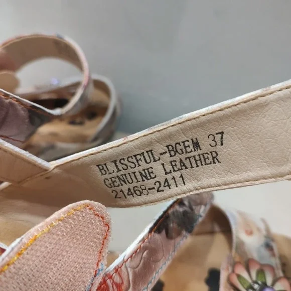 L'Artiste Women Blissful BGEM Leather Strappy Wedge Sandal US 6 6.5 EU 37 Floral - Picture 7 of 11